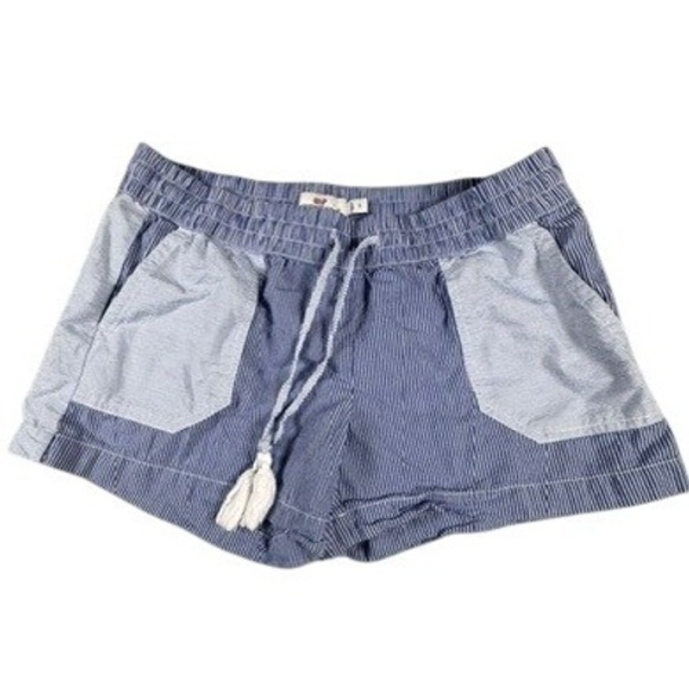 Vineyard Vines Shorts Womens Small Blue Seersucker Striped Tassel Drawstring